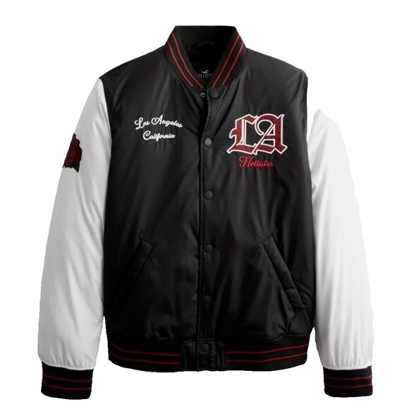 Hollister Varsity Bomber Jacket Men's XS Black Los Angeles